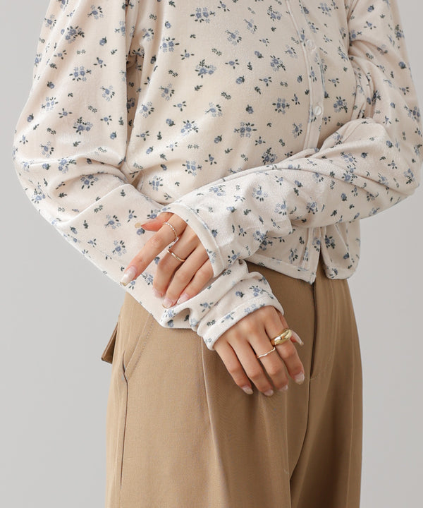 ベロアフラワープリントカーディガントップス