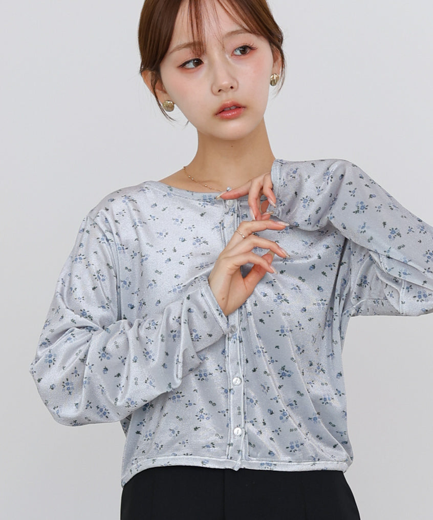 ベロアフラワープリントカーディガントップス