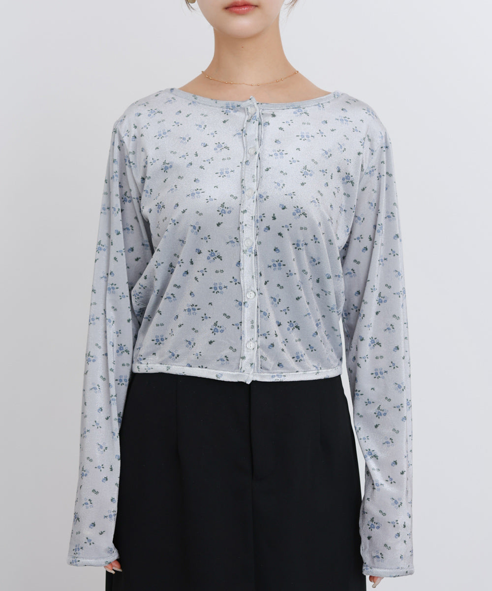 ベロアフラワープリントカーディガントップス