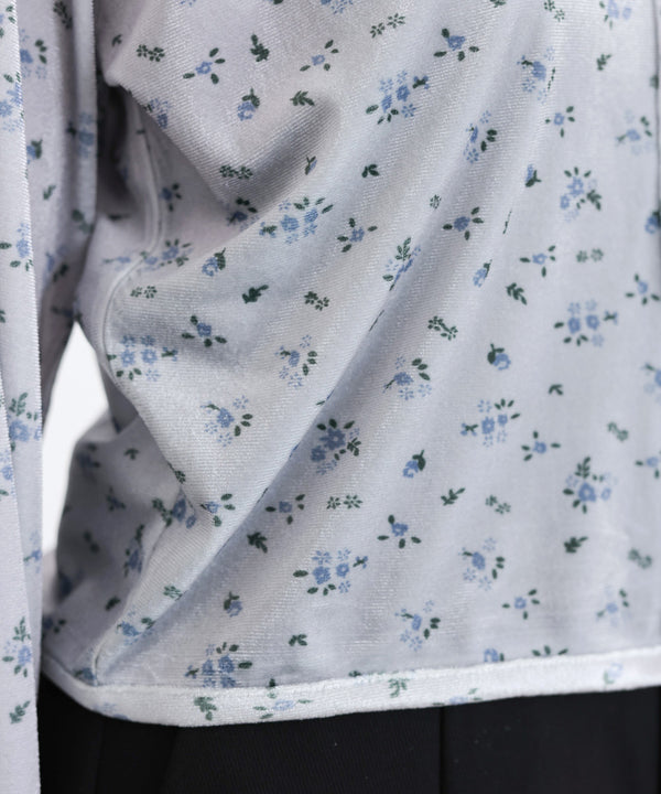 ベロアフラワープリントカーディガントップス