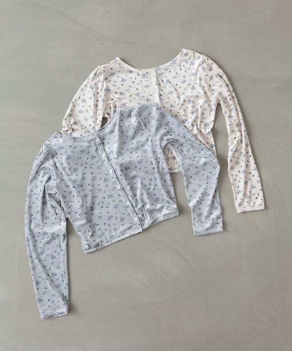 ベロアフラワープリントカーディガントップス