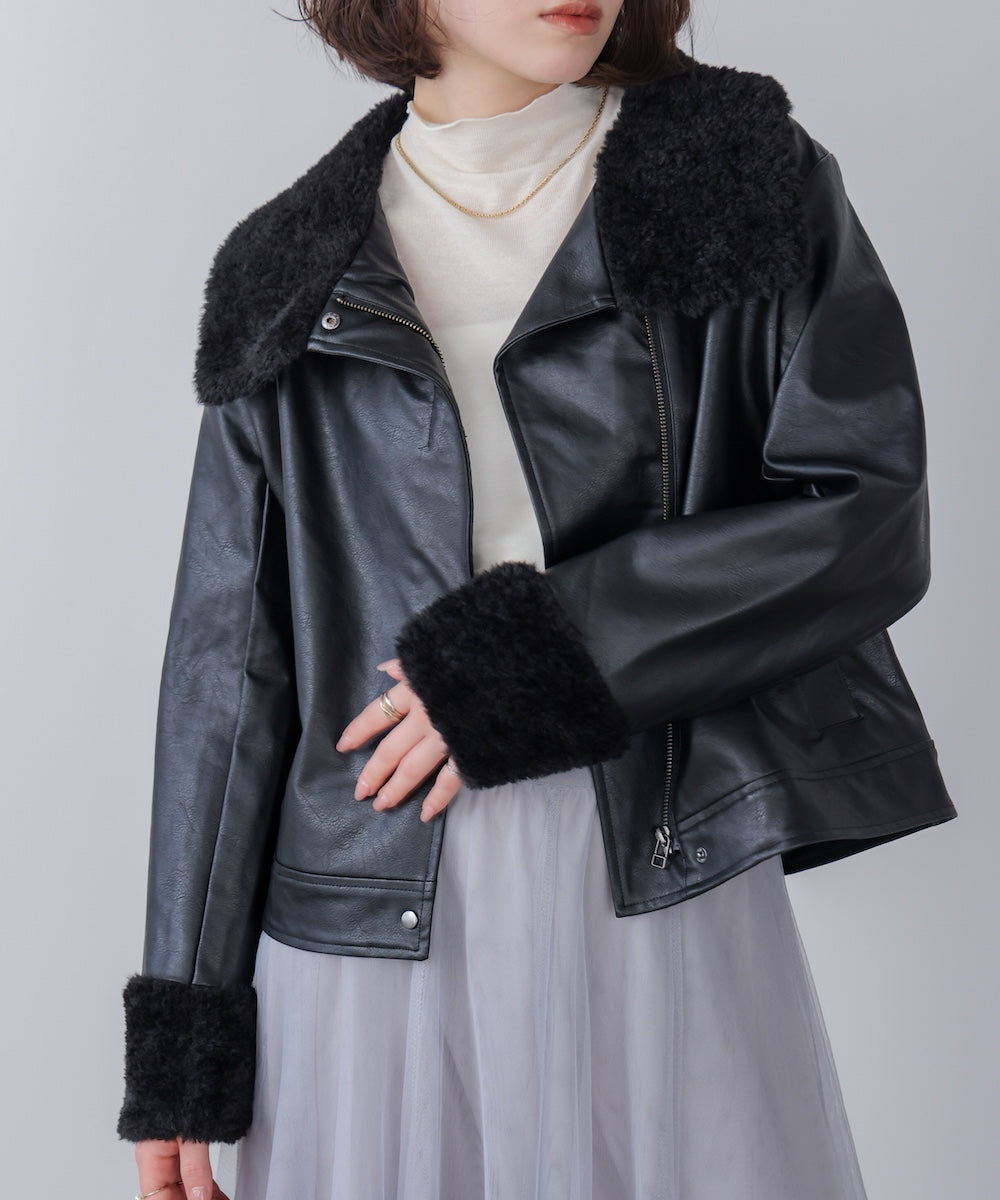 レザーポインテッドファージャケット