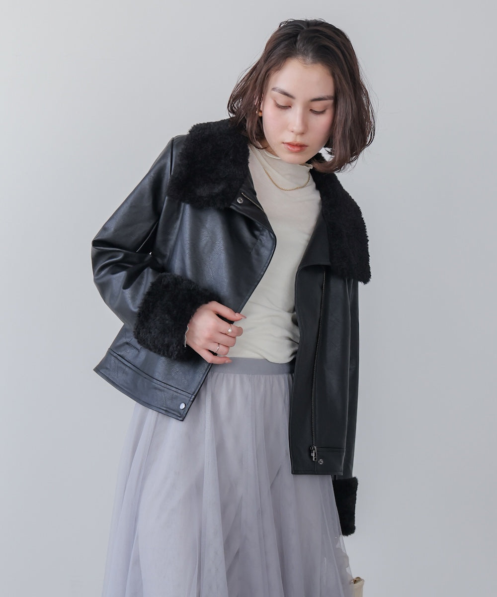 レザーポインテッドファージャケット