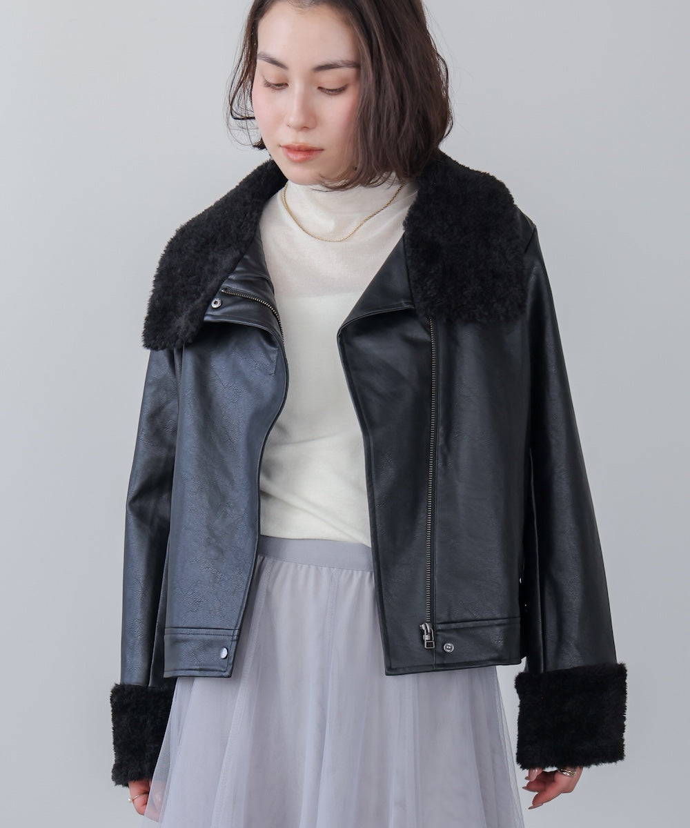 レザーポインテッドファージャケット