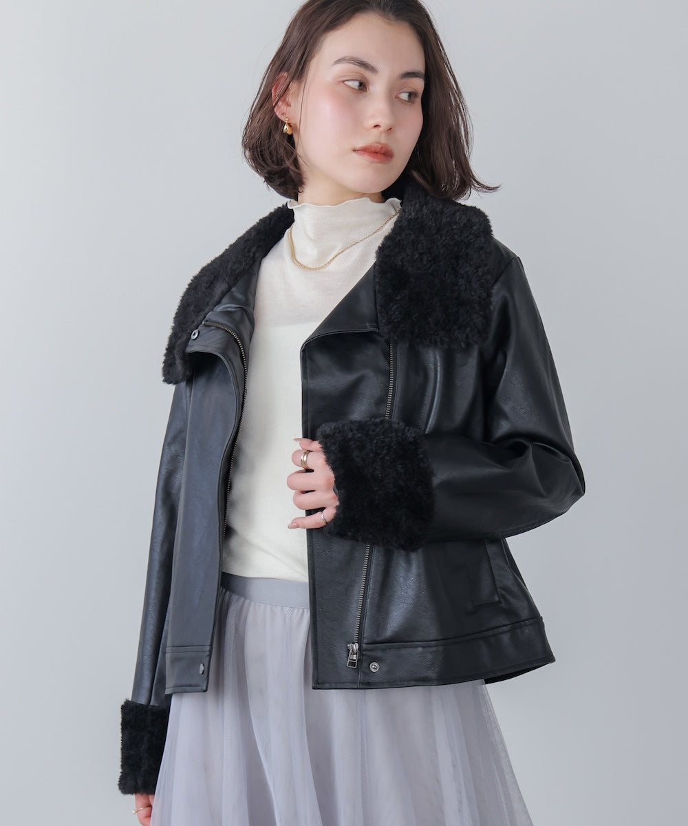 レザーポインテッドファージャケット