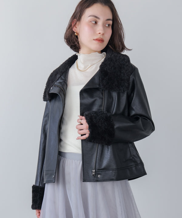 レザーポインテッドファージャケット