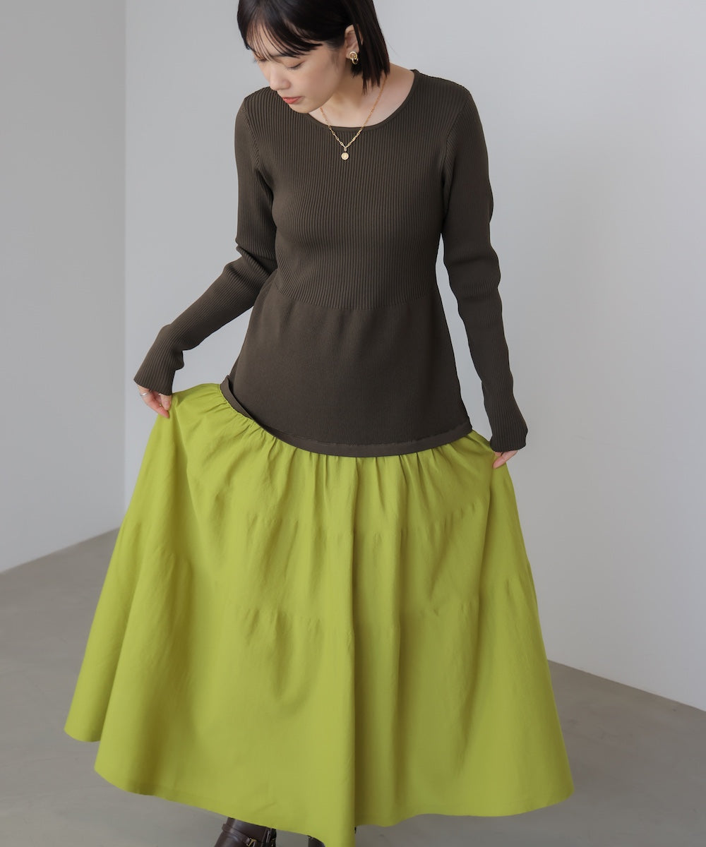 エアリーバイカラーニットワンピース