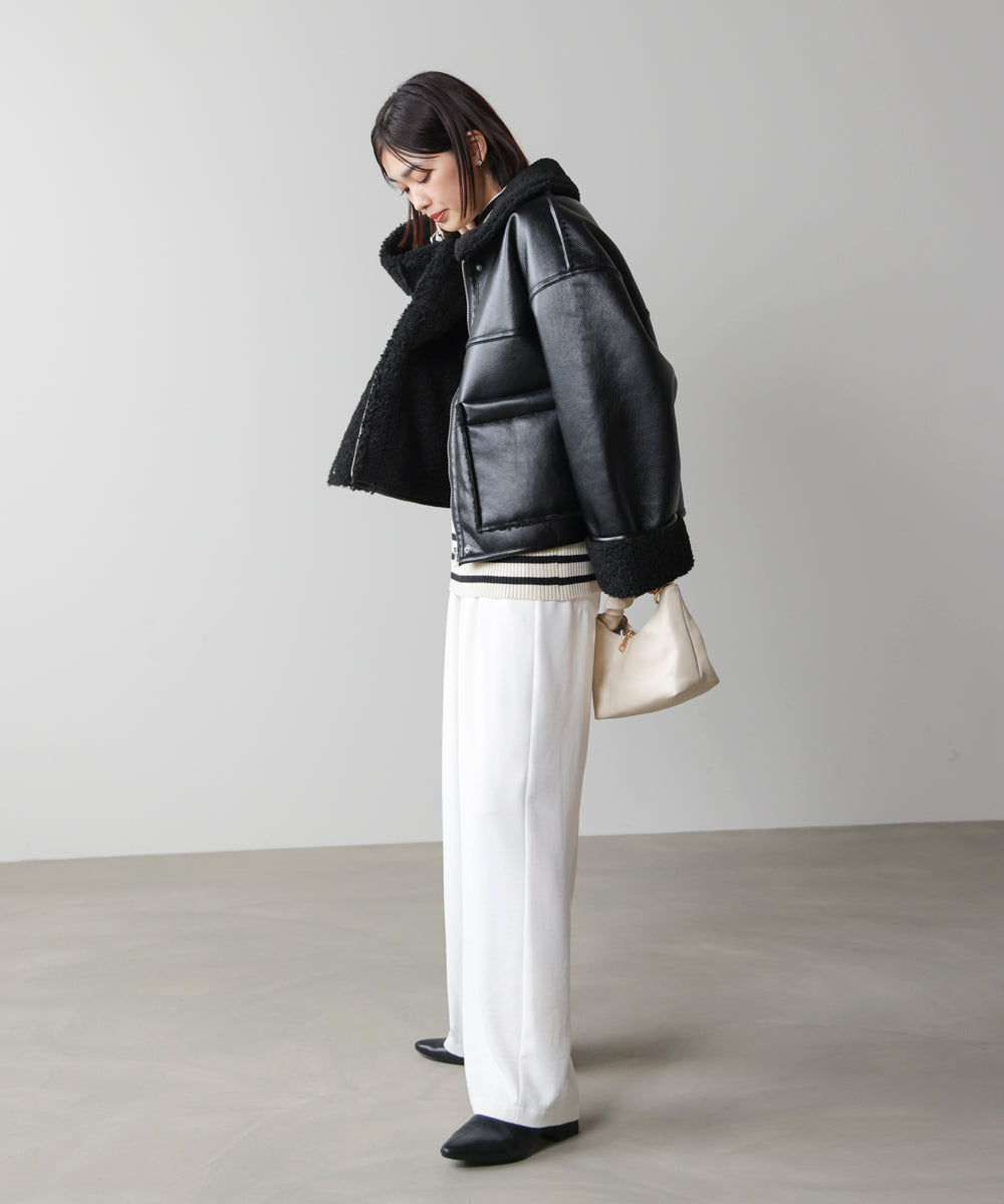 ぼ*る様 CHAPS レザーアウター ボア付き レザーボアブルゾン