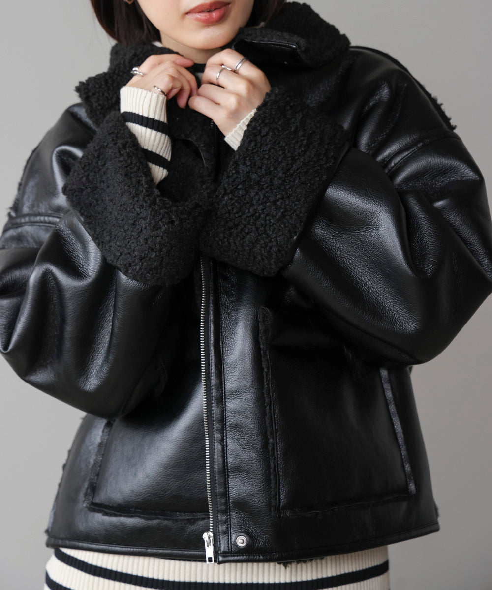 レザーボアブルゾン