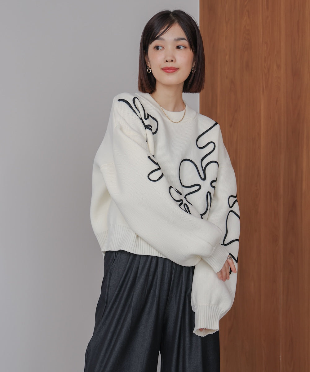 完売❗ロゴ刺繍フーディニットジャケット コード刺しゅうニット