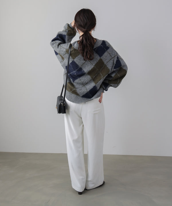 アーガイル襟付ニット