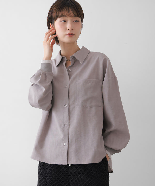 麻調バックテープ切替ブラウス［8/12発送予定］