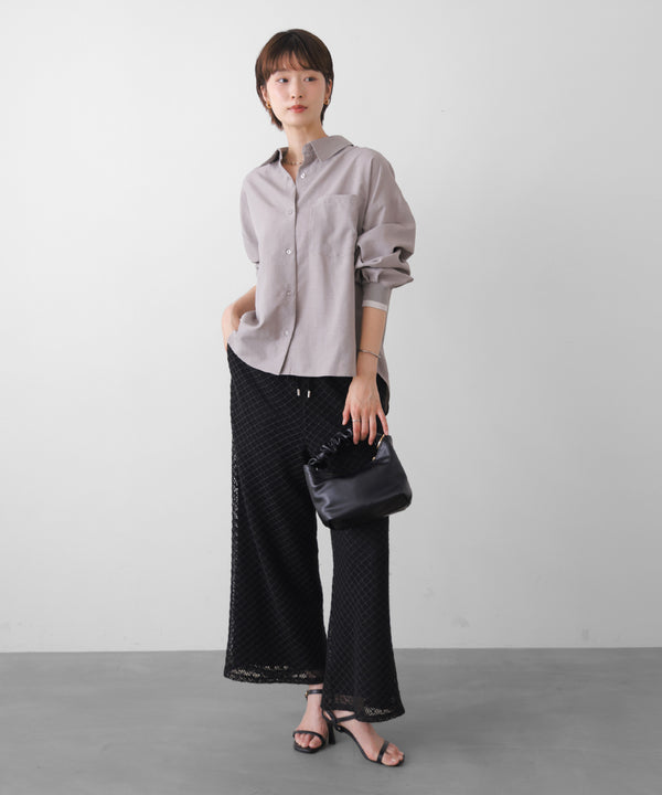 麻調バックテープ切替ブラウス［8/12発送予定］
