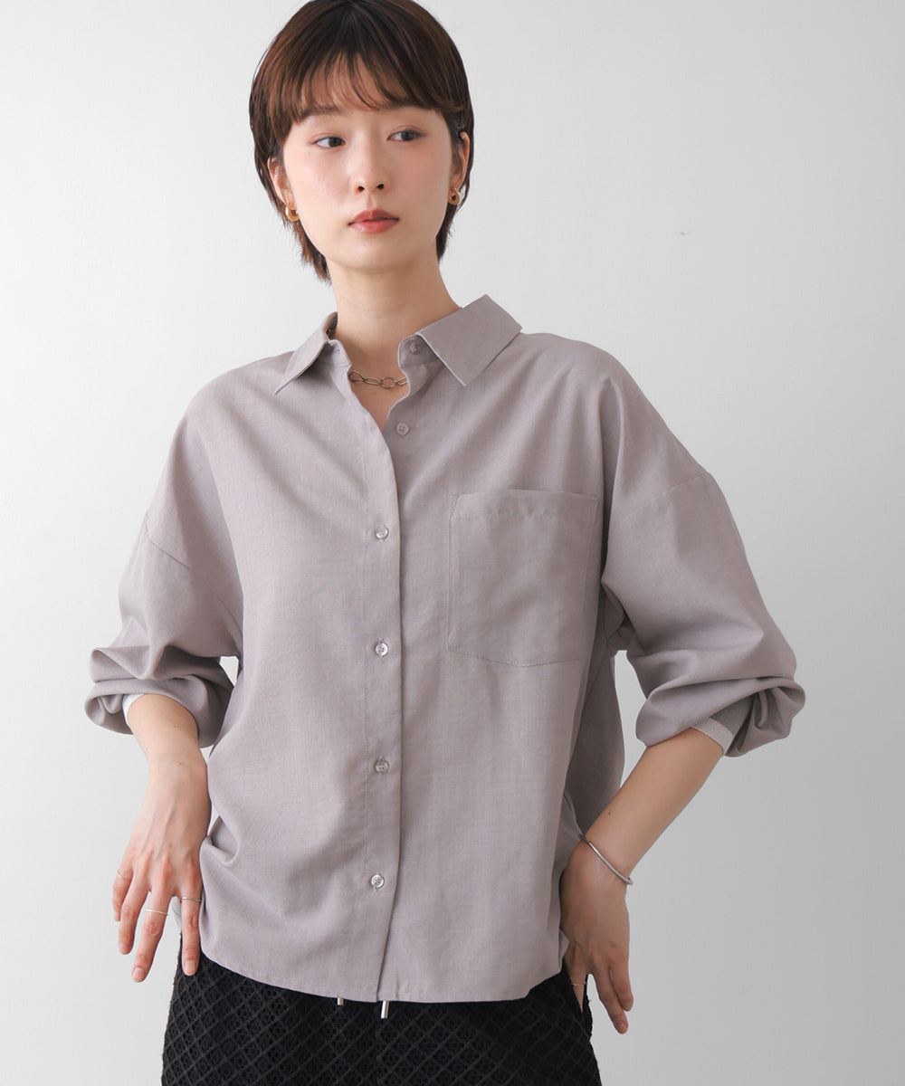 麻調バックテープ切替ブラウス［8/12発送予定］