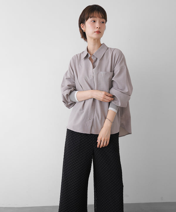 麻調バックテープ切替ブラウス［8/12発送予定］