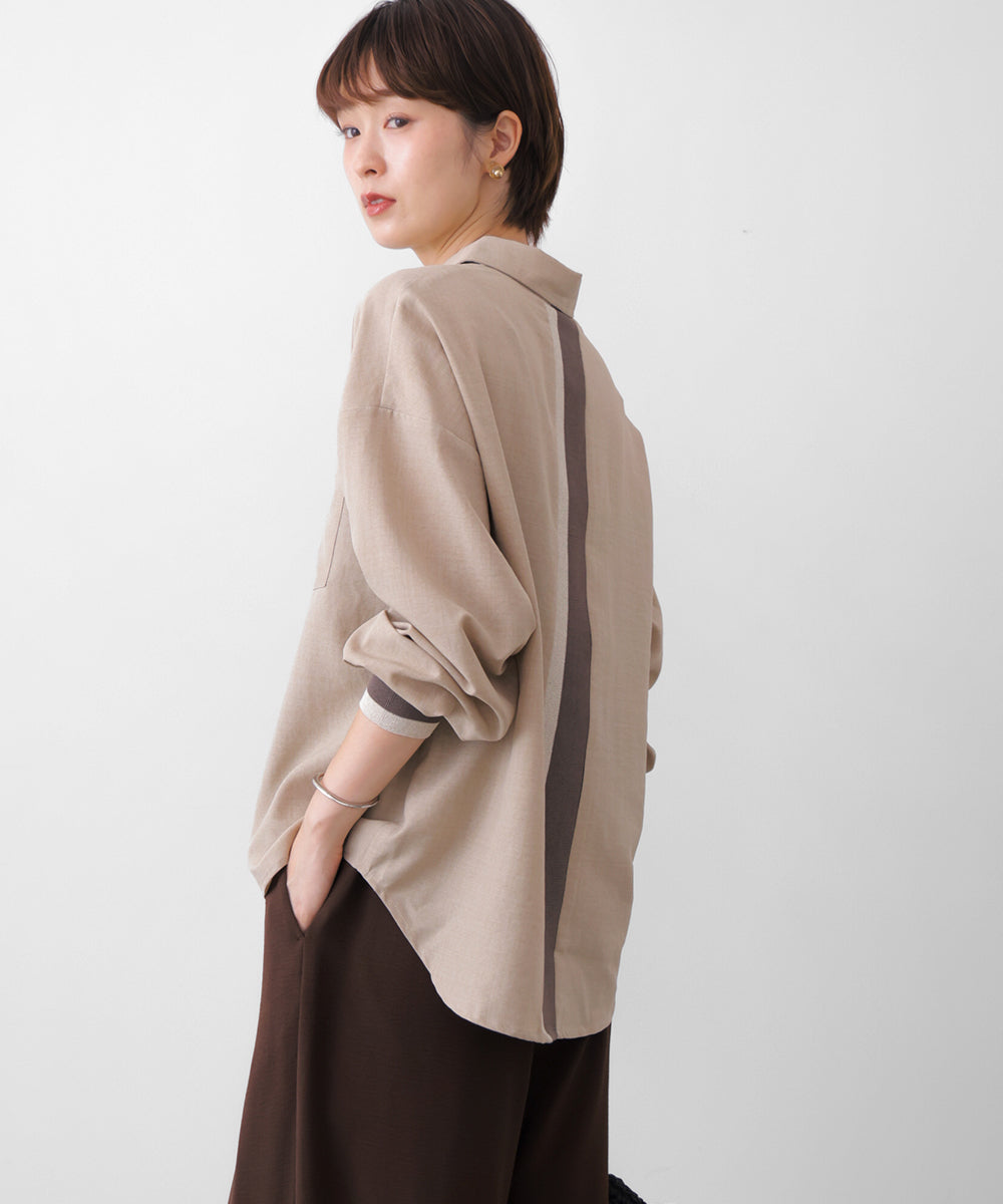 麻調バックテープ切替ブラウス［8/12発送予定］