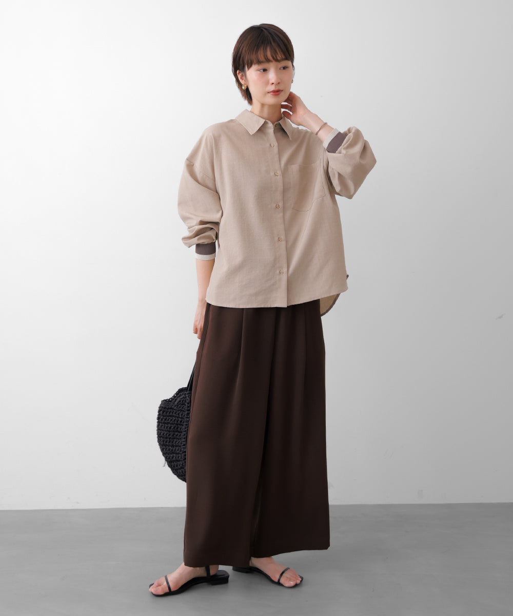 麻調バックテープ切替ブラウス［8/12発送予定］