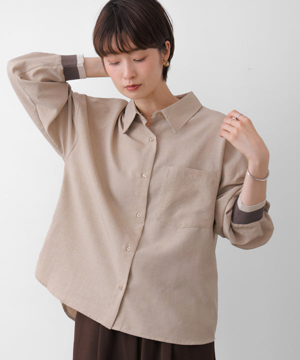 麻調バックテープ切替ブラウス［8/12発送予定］