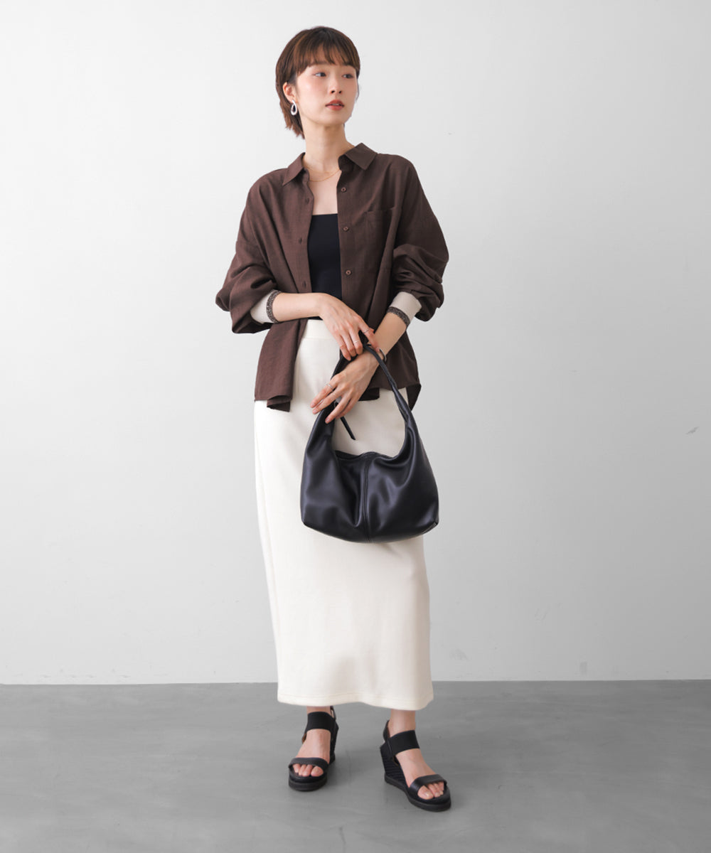 麻調バックテープ切替ブラウス［8/12発送予定］