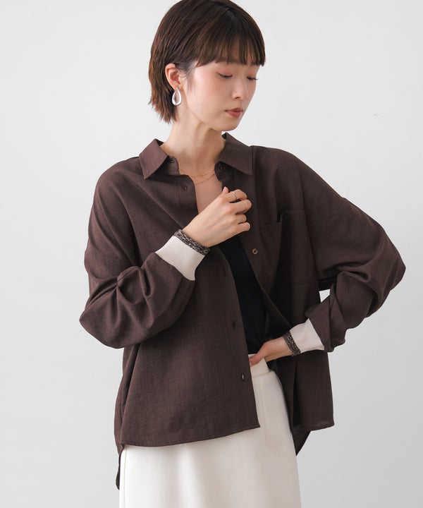 麻調バックテープ切替ブラウス［8/12発送予定］