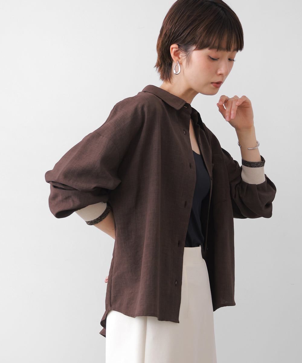 麻調バックテープ切替ブラウス［8/12発送予定］