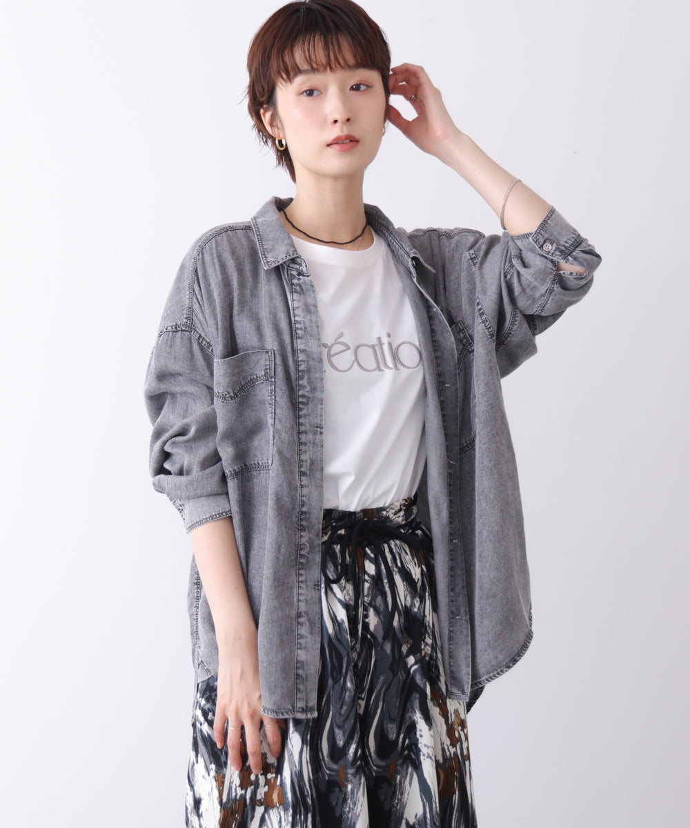 パウダーシルクデニムブラウス［SAXは7/17発送予定］
