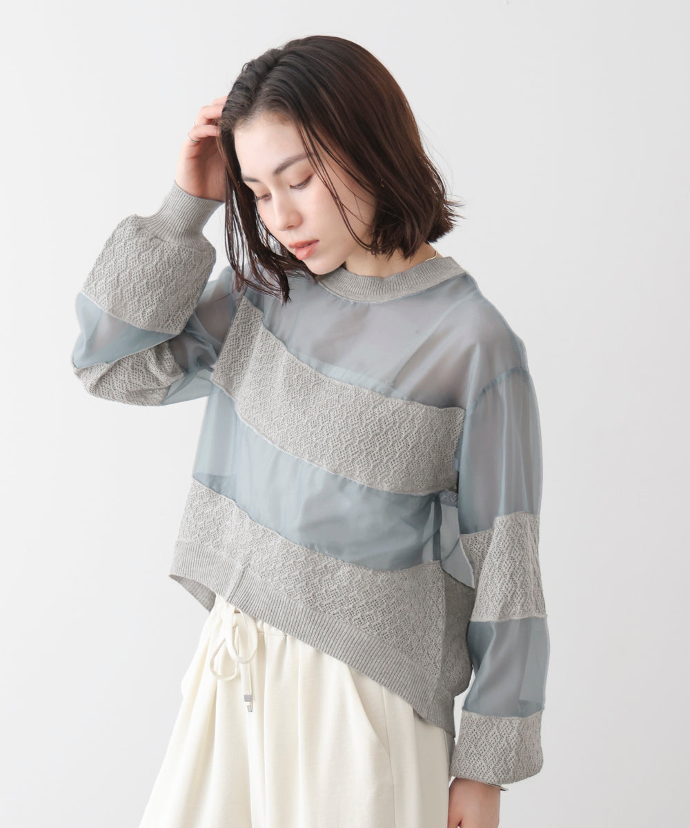 透かし編みオーガンジートップス