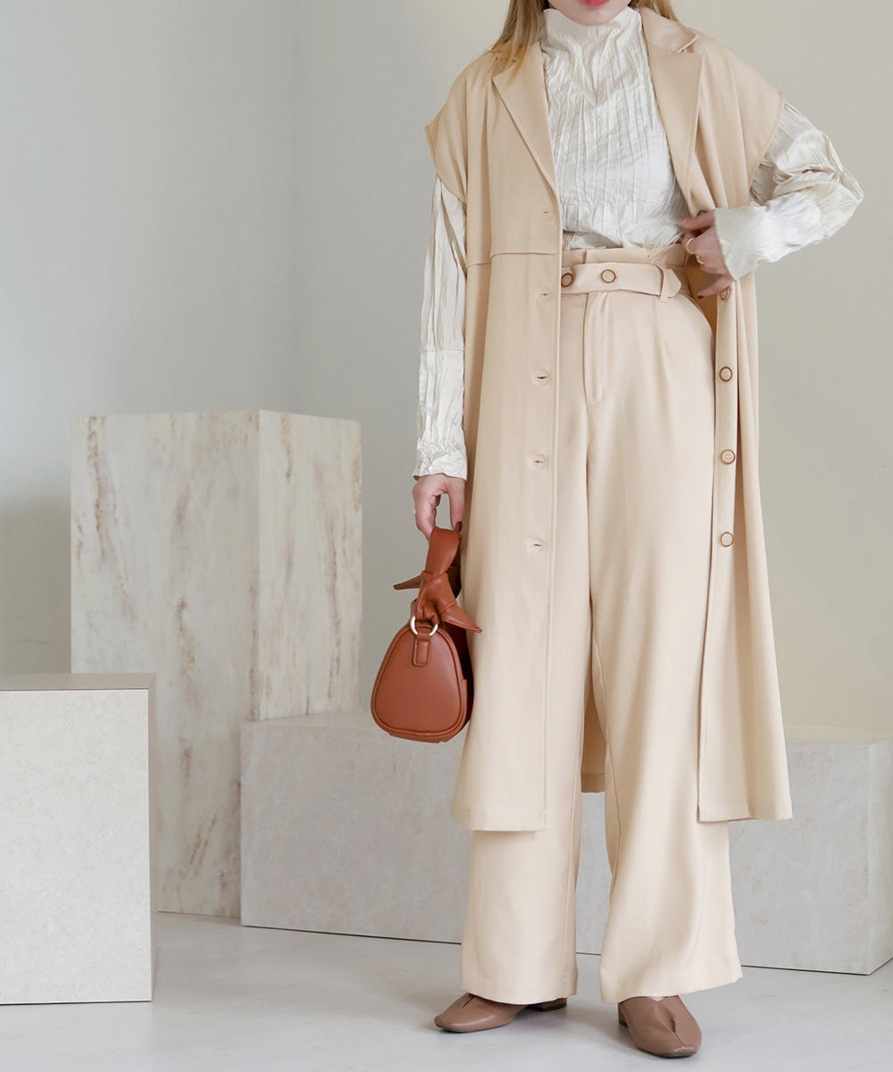 【セットアップ対応】ベルト付ハイウエストパンツ