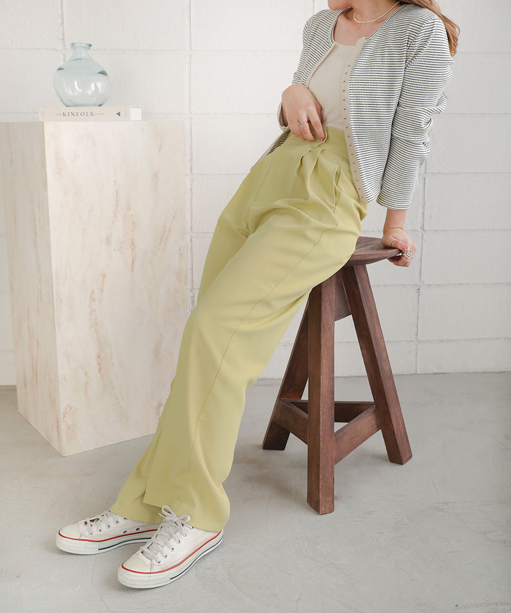 【S/M/Lサイズ展開】ハイウエストセンタープレスカラースラックス