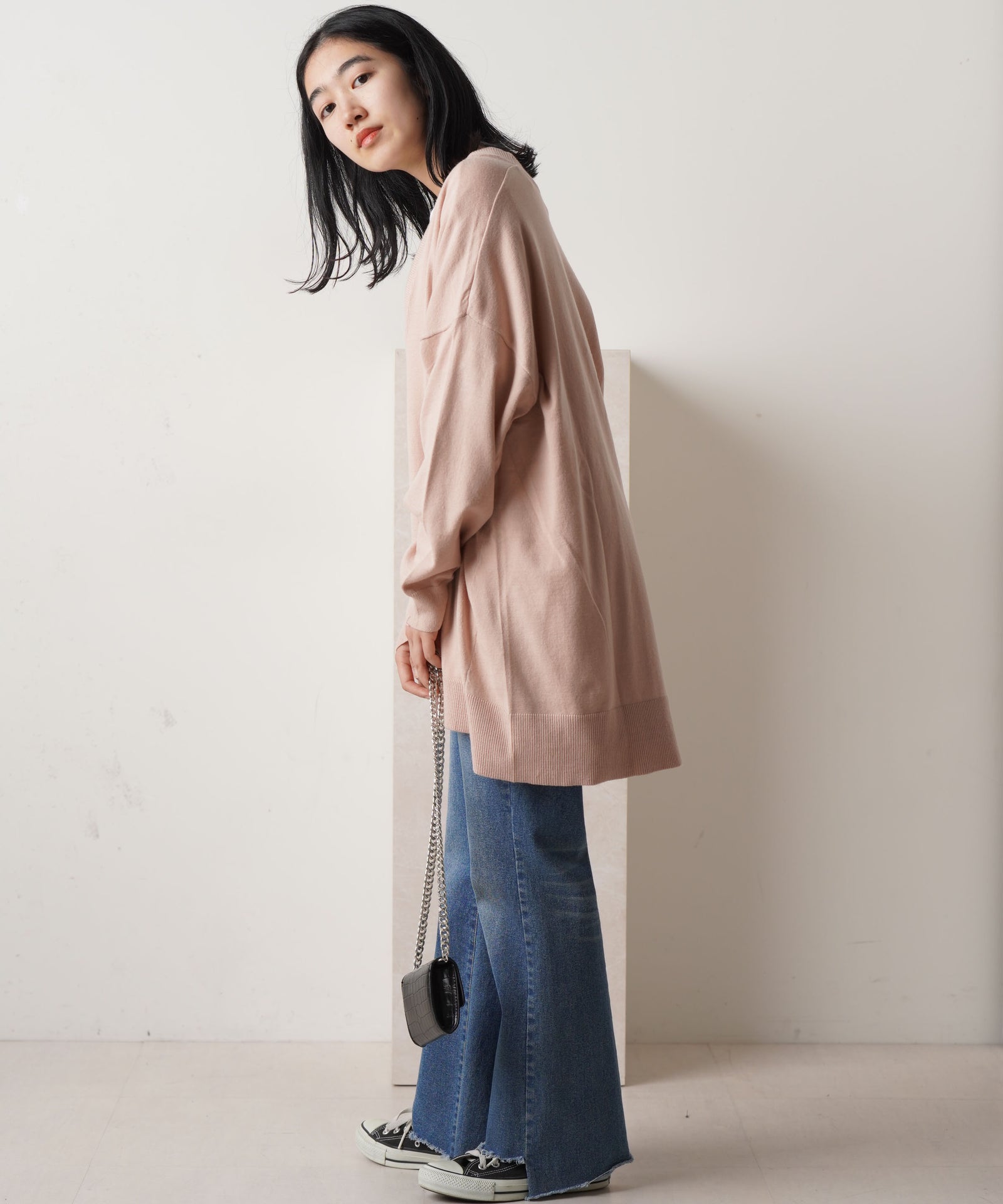 Lupilien 天竺編みニット　Ｖネックチュニック