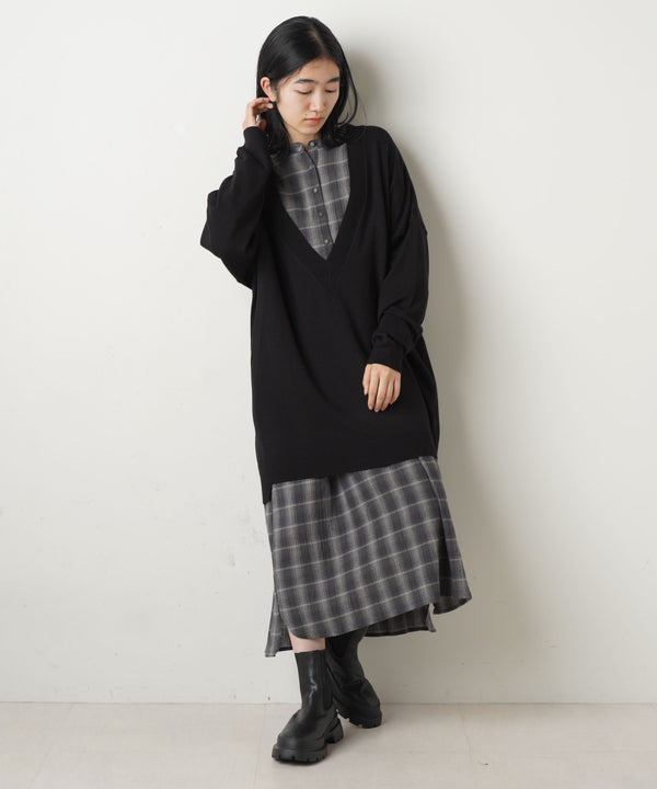 Lupilien 天竺編みニット　Ｖネックチュニック