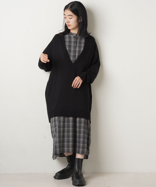 Lupilien 天竺編みニット　Ｖネックチュニック