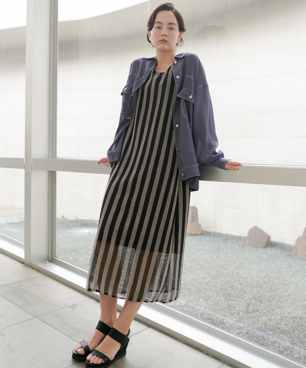 メッシュストライプワンピース