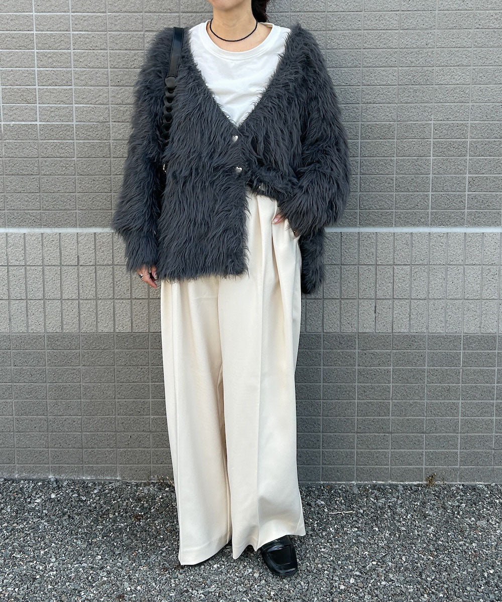 【選べる着丈】ハートボタンシャギーニットカーディガン