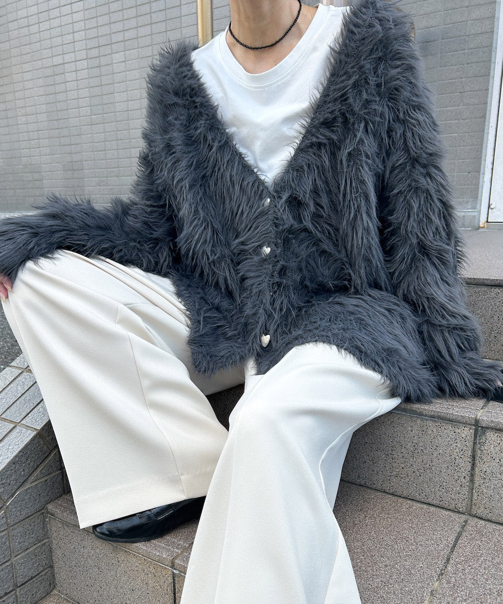 【選べる着丈】ハートボタンシャギーニットカーディガン