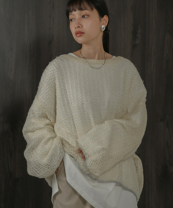 透かし編みニットトップス