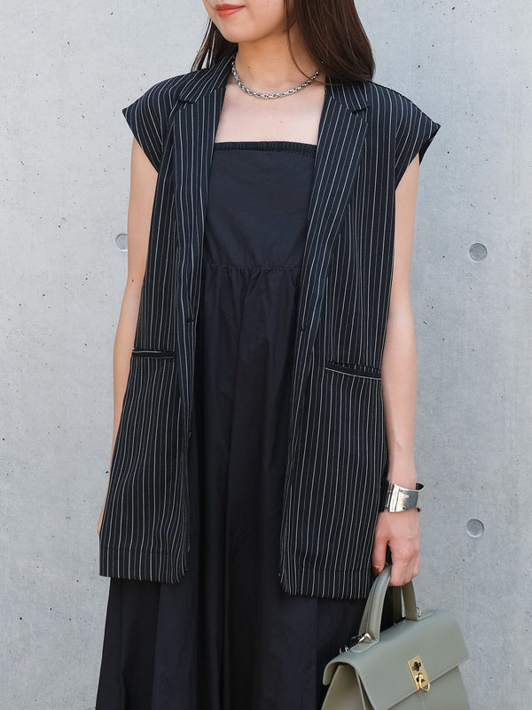 【SETUP可】HERRINGBONE STRIPED SLEEVELESS JACKET（ﾍﾘﾝﾎﾞｰﾝｽﾄﾗｲﾌﾟｽﾘｰﾌﾞﾚｽｼﾞｬｹｯﾄ）
