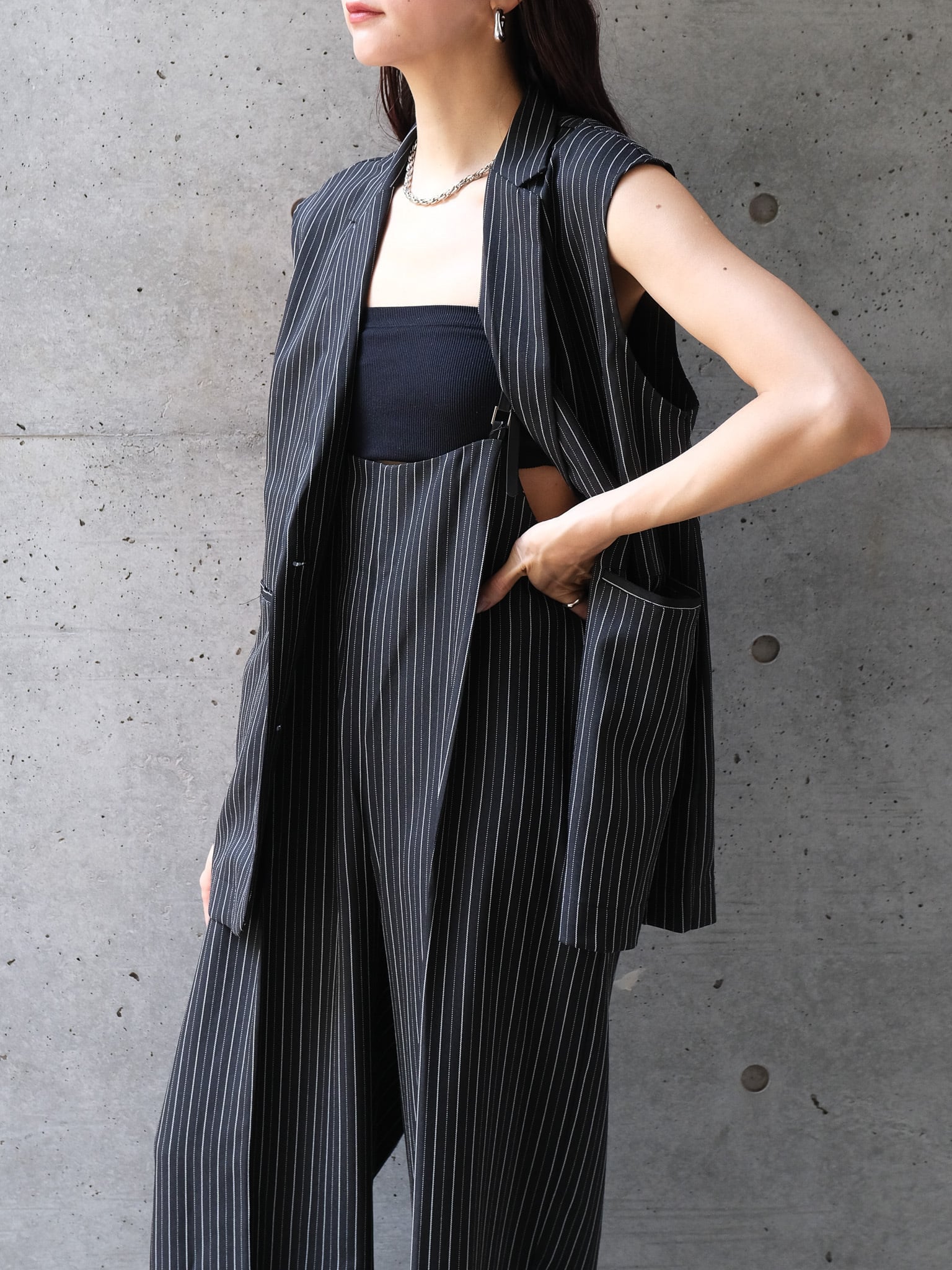【SETUP 可】HERRINGBONE STRIPED PANTS（ﾍﾘﾝﾎﾞｰﾝｽﾄﾗｲﾌﾟﾊﾟﾝﾂ）