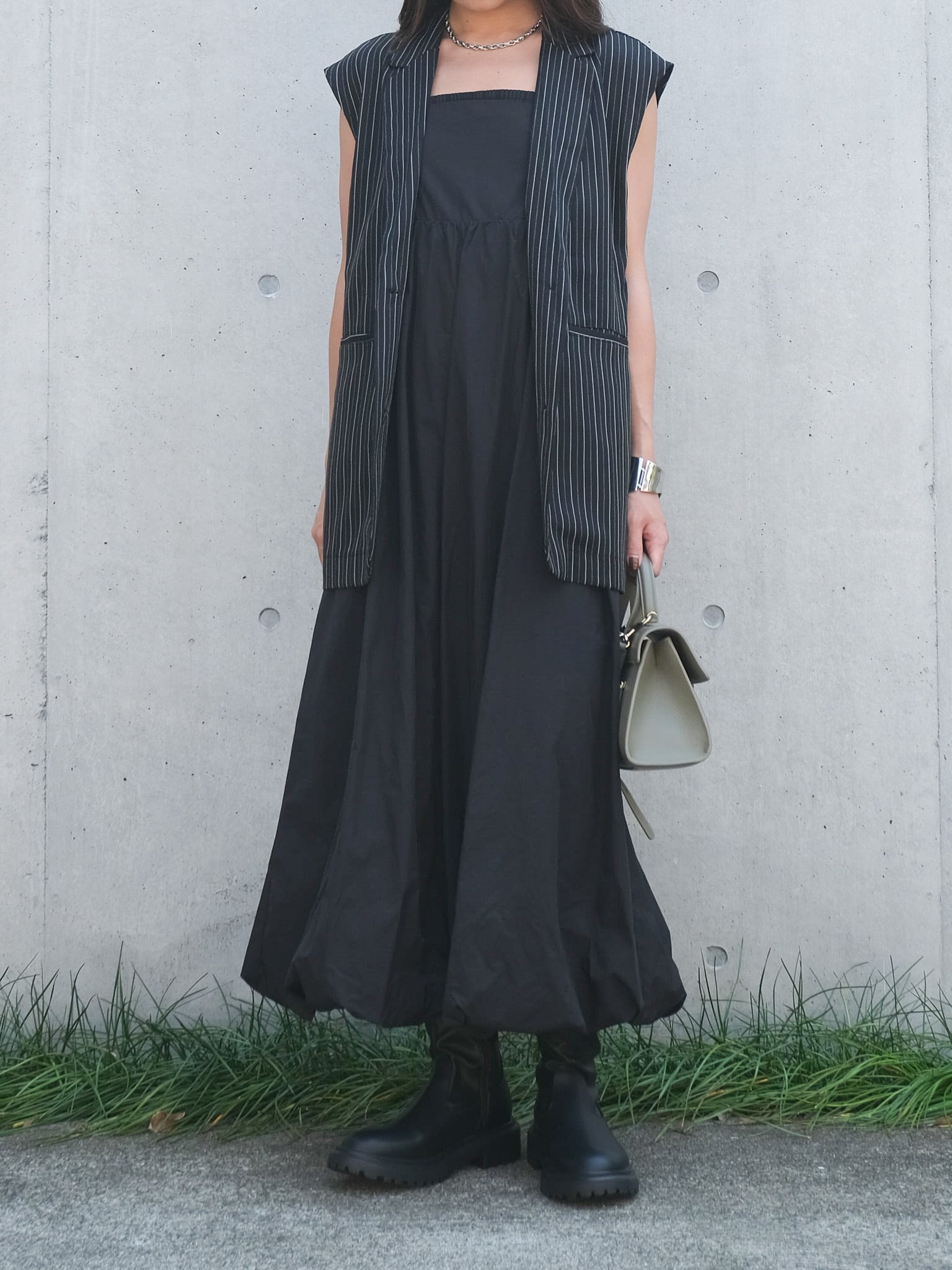 【SETUP可】HERRINGBONE STRIPED SLEEVELESS JACKET（ﾍﾘﾝﾎﾞｰﾝｽﾄﾗｲﾌﾟｽﾘｰﾌﾞﾚｽｼﾞｬｹｯﾄ）