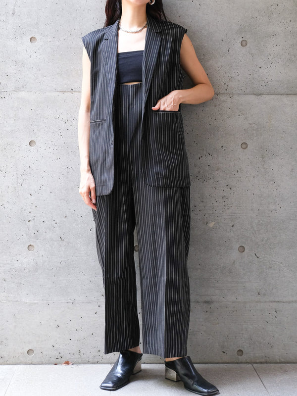 【SETUP可】HERRINGBONE STRIPED SLEEVELESS JACKET（ﾍﾘﾝﾎﾞｰﾝｽﾄﾗｲﾌﾟｽﾘｰﾌﾞﾚｽｼﾞｬｹｯﾄ）